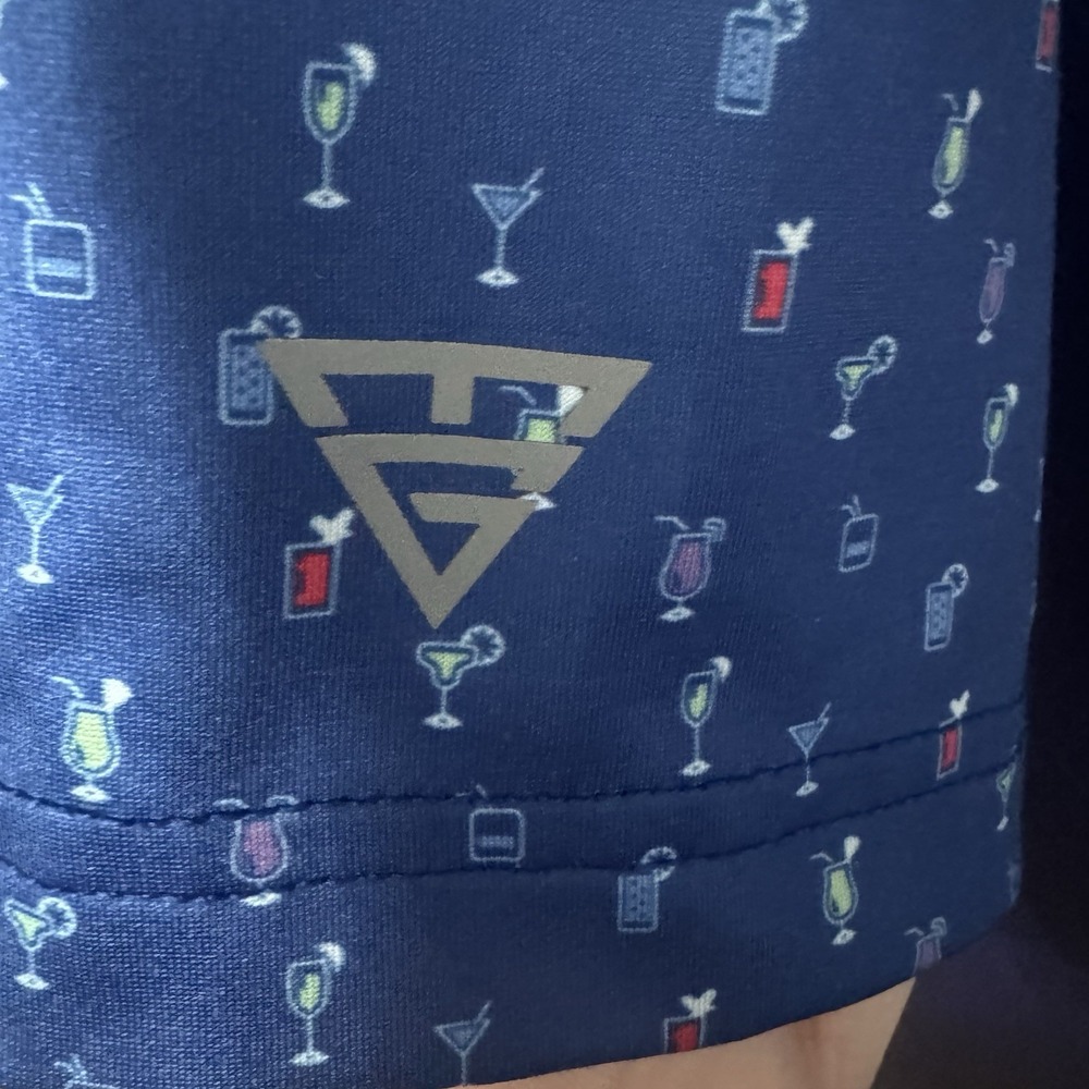 MAELREG Men's Medium Blue Performance Polo Shirt Cocktail Print Short Sleeve - Picture 3 of 6